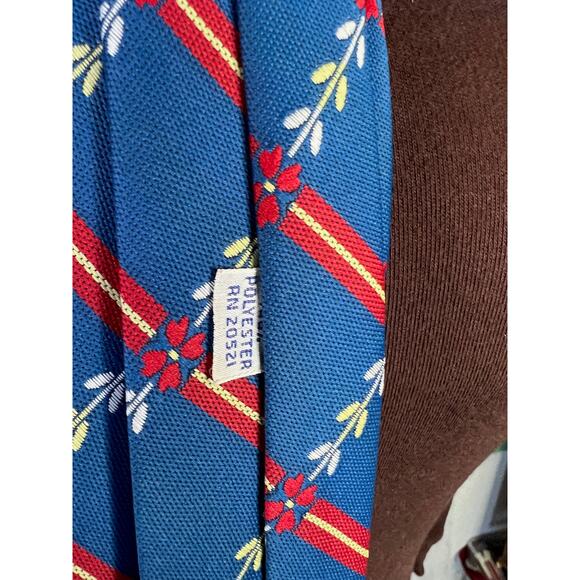 tie lattice striped floral 1970s blue red 100% polyester - Picture 6 of 8